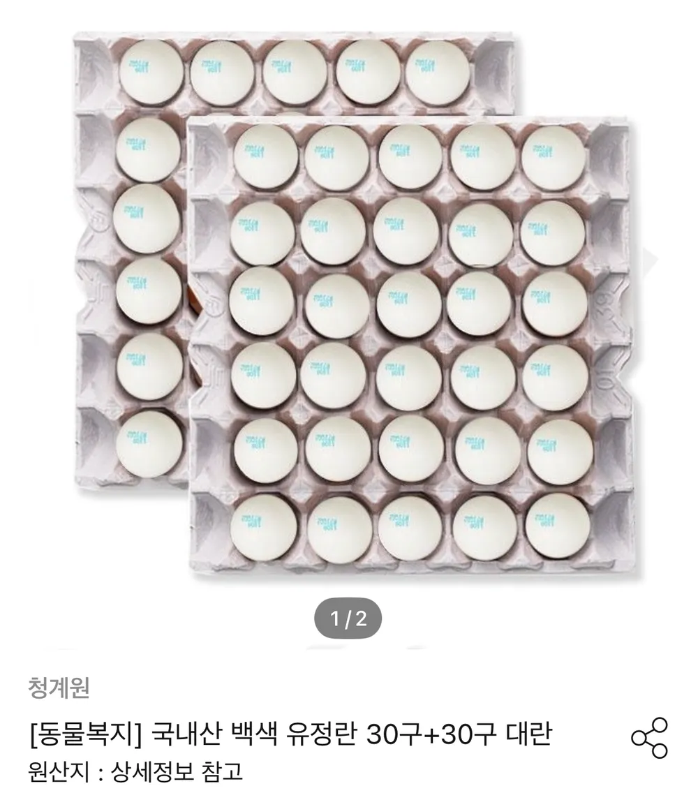 국내산 동물복지 유정란 대란 60구
