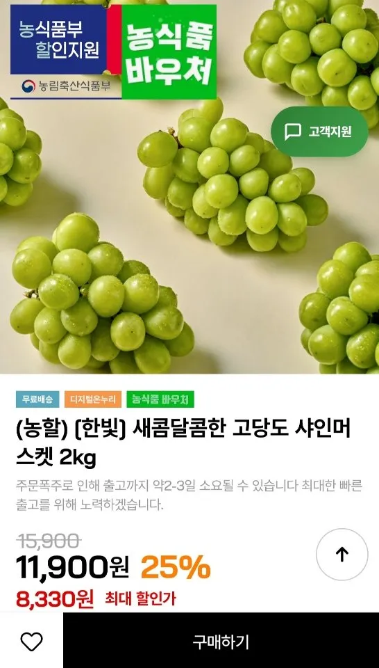 고당도 샤인머스켓 2kg 4수