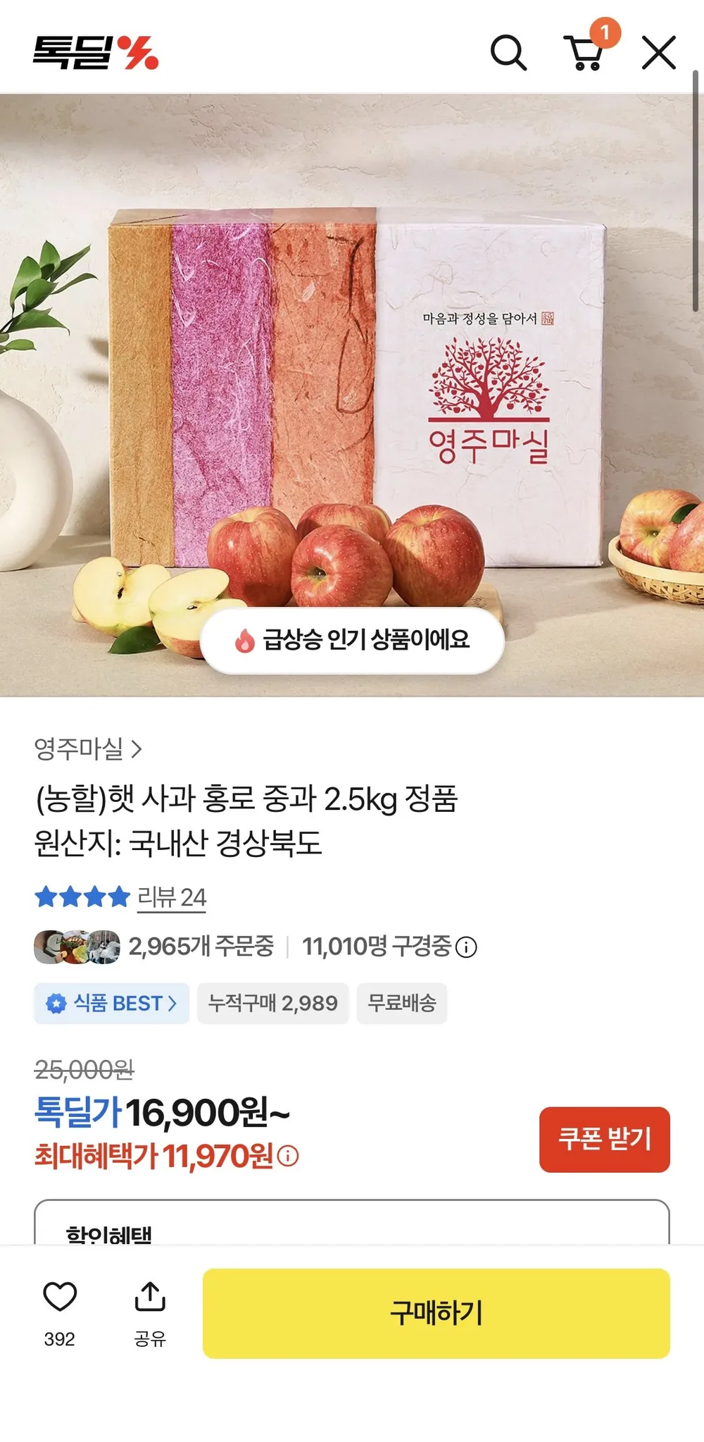 고당도 햇 홍로사과 2kg 3kg 5kg (가정용 중과/중대과)