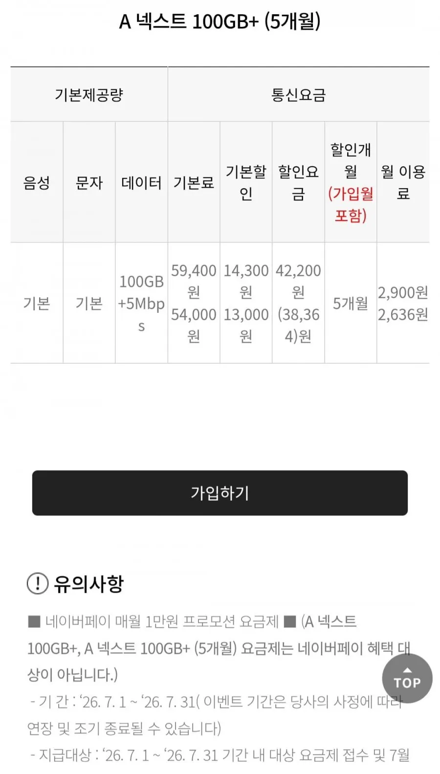 평생 알뜰요금제 skt망 6gb 외 다양