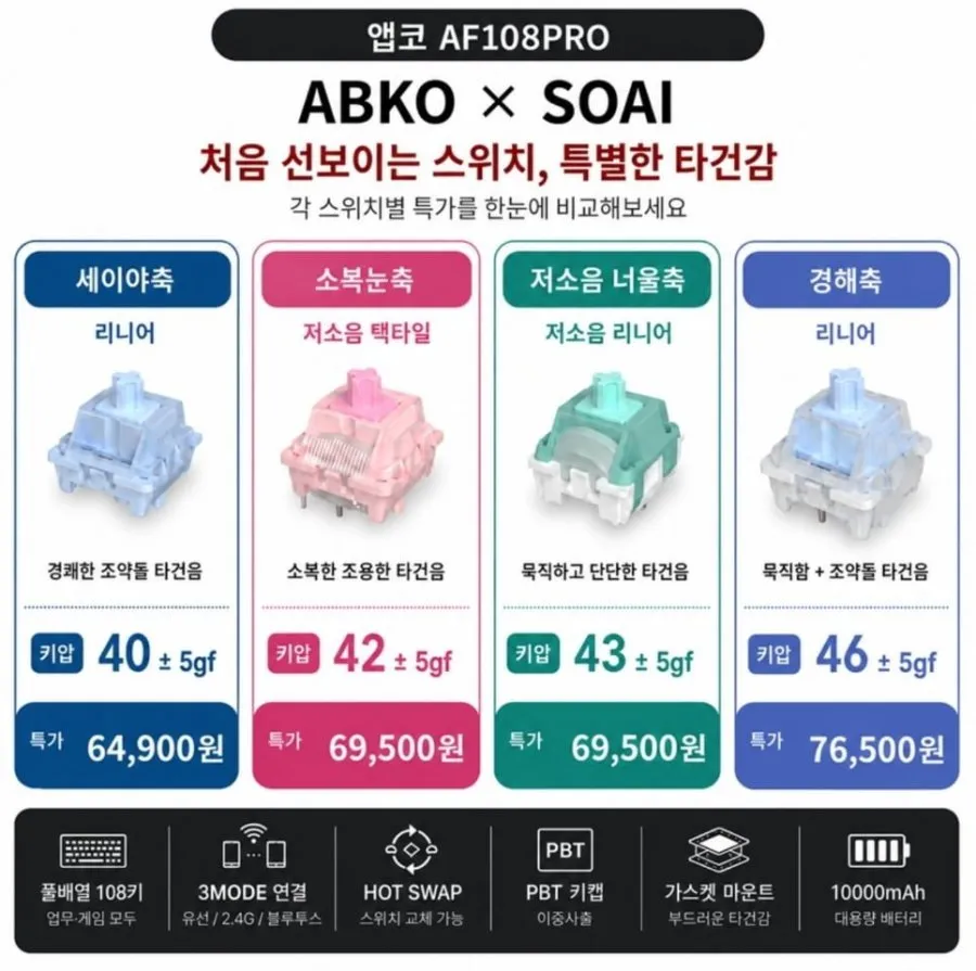 앱코 AF108PRO ABKO x SOAI 기계식 키보드