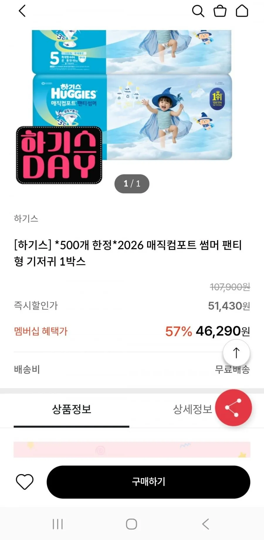 하기스 매직컴포트 썸머팬티 3~7단계 1박스