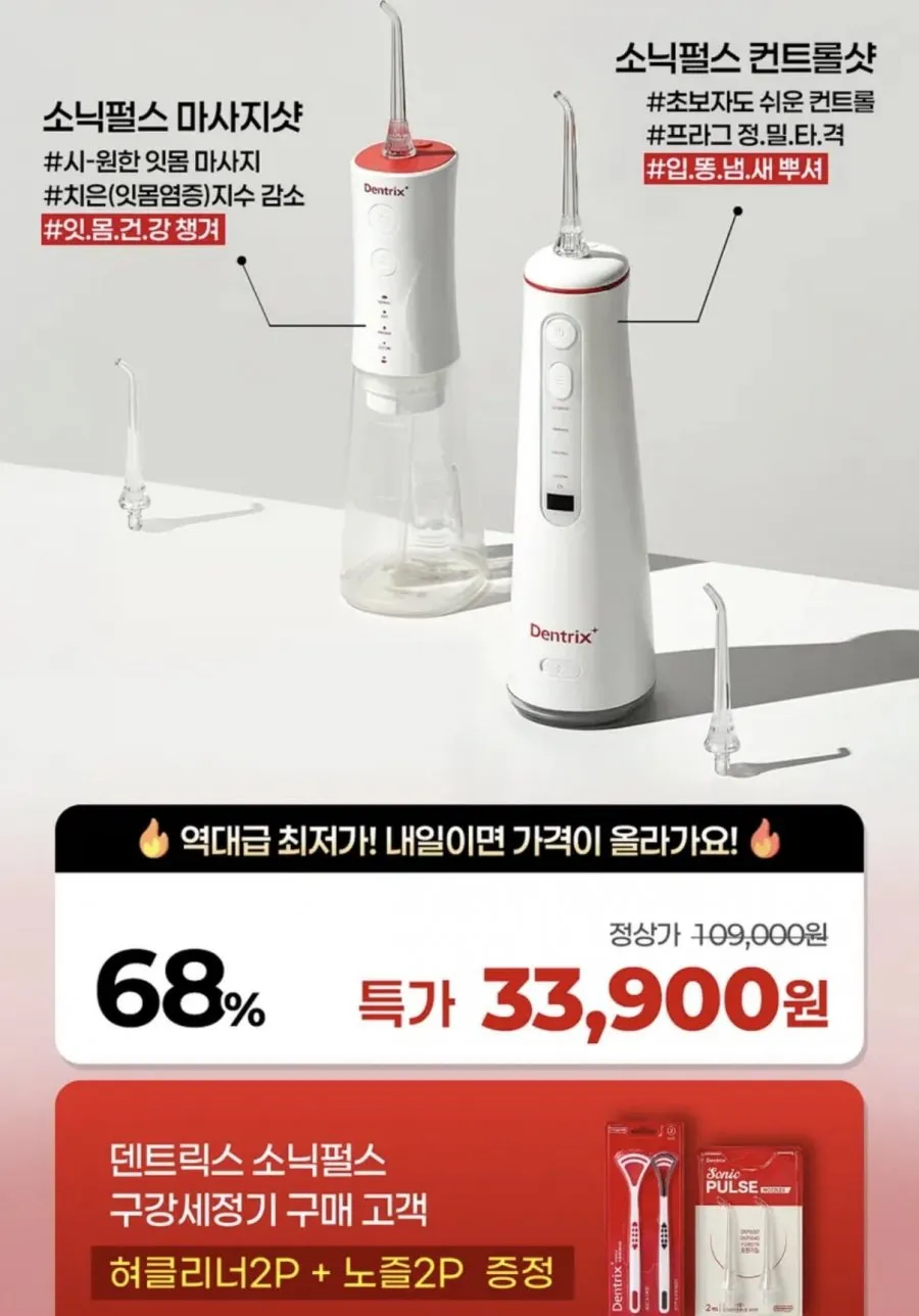 덴트릭스 소닉펄스 구강세정기+노즐 2P 증정