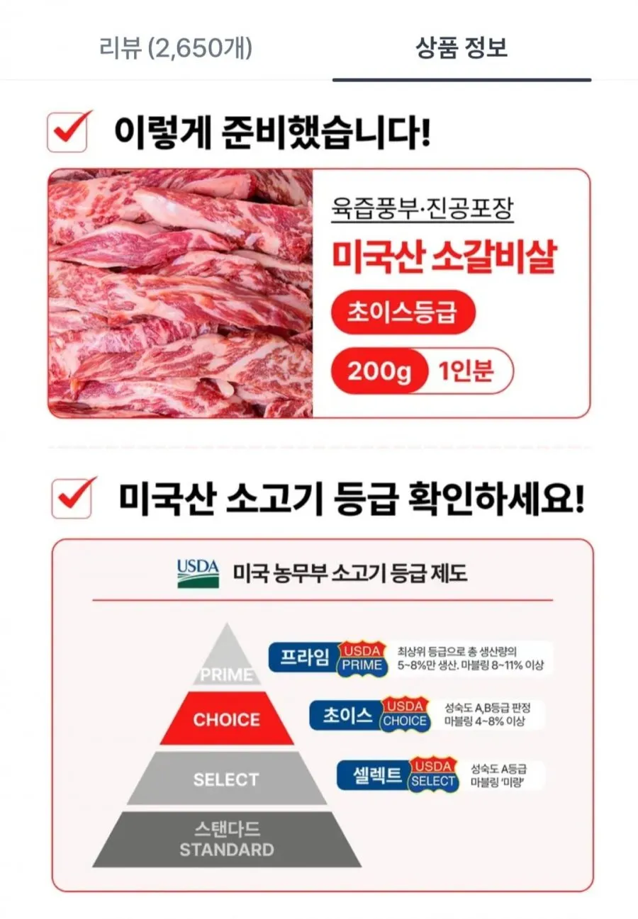 미국산 초이스등급 소갈비살 200g x 5팩