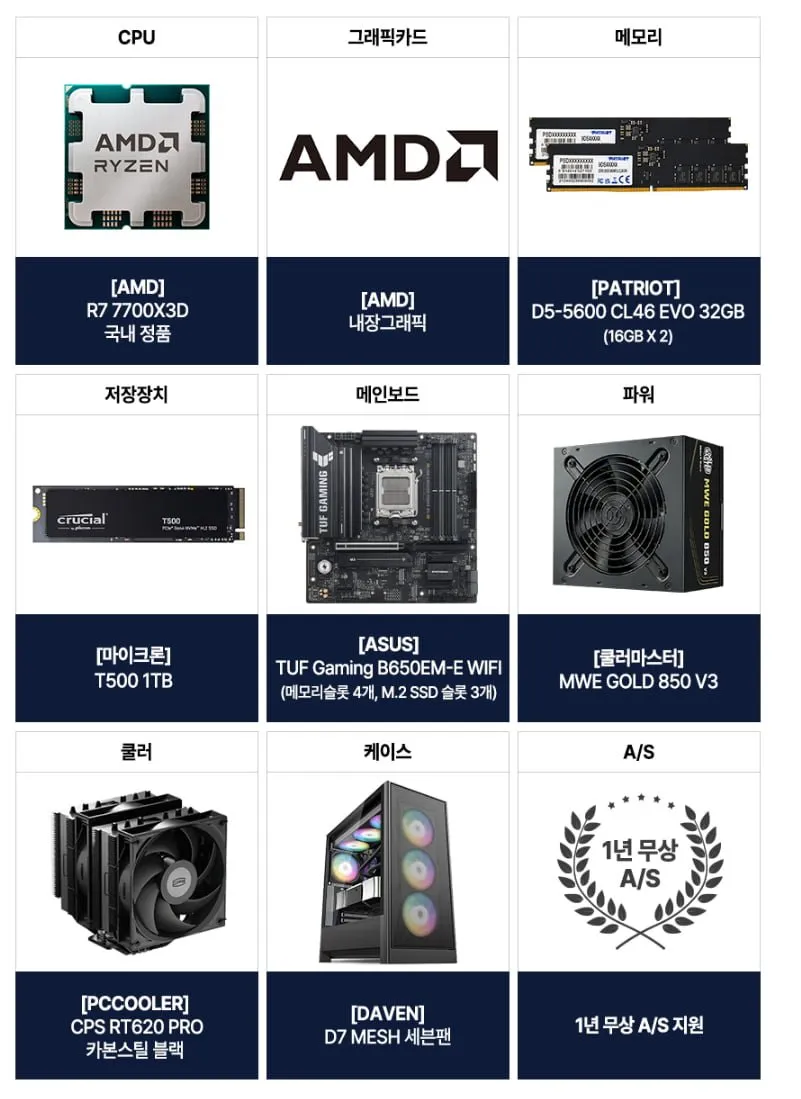 아싸컴 반본체 AMD 반본체_7700X3D+32GB+1TB