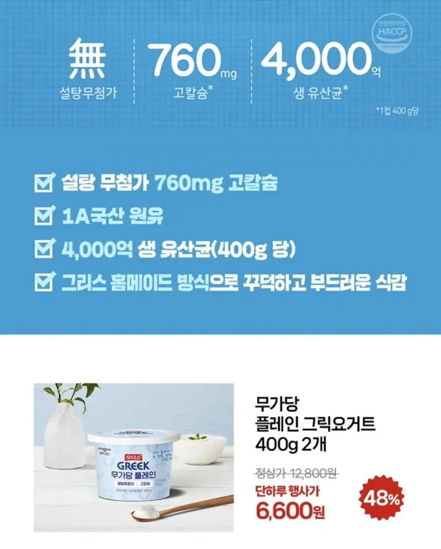 후디스 무가당 플레인 그릭요거트 400g 2개