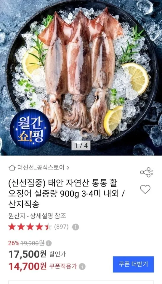 국내산 당일조업 서해안 생물 오징어 3~5미(700g~800g내외), 1개, 700g~800g