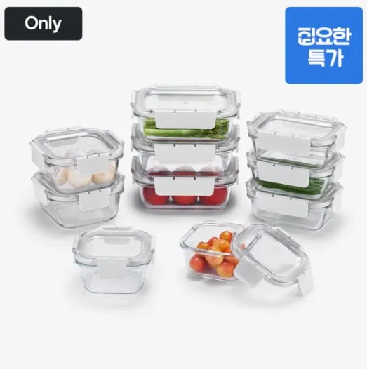 이지캡 내열유리 반찬통 세트 정사각 10p 340ml 6p+580ml 4p, 1세트, 10P 정사각340ml 6p+580ml 4p