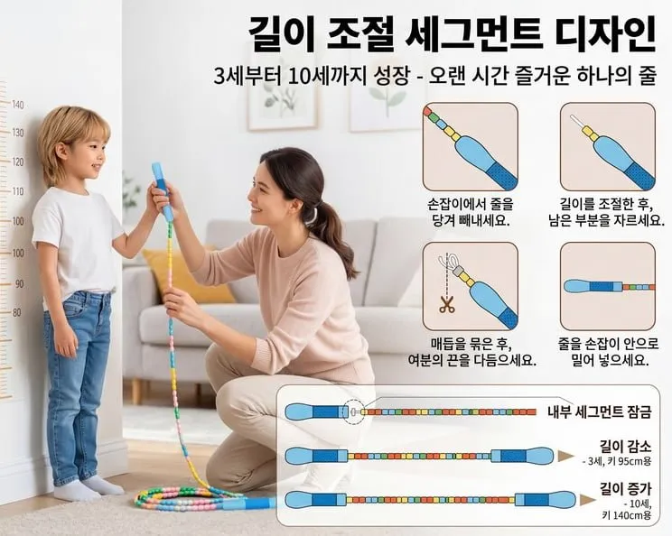 안 아픈 구슬줄 어린이 줄넘기 초경량 70g 꼬임방지 및 길이조절