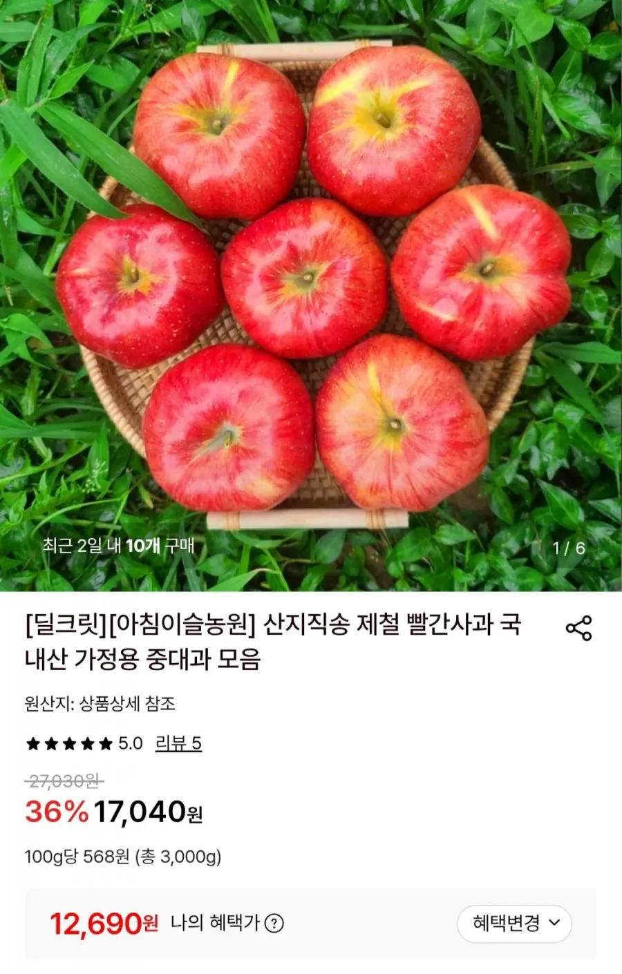 [당찬프루츠] 경북 새콤달콤 햇 초록사과, 1박스, 3kg (중대과)