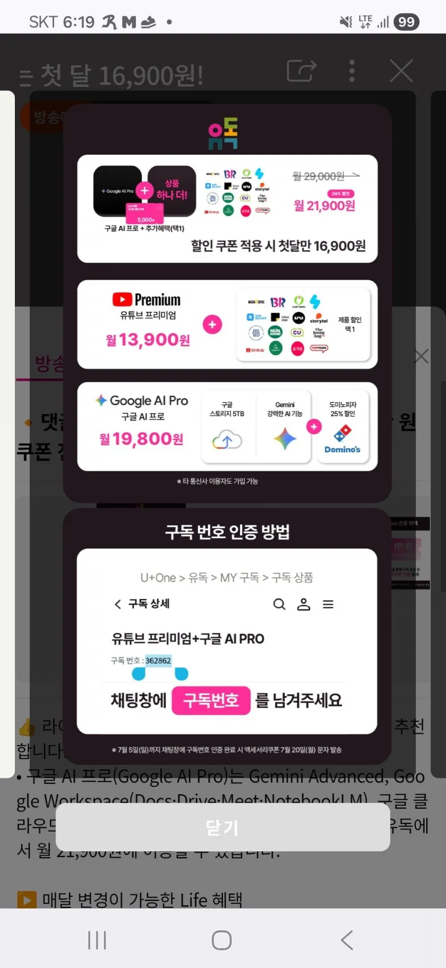 유독 라이브 예고 구글 AI프로 + 사은품