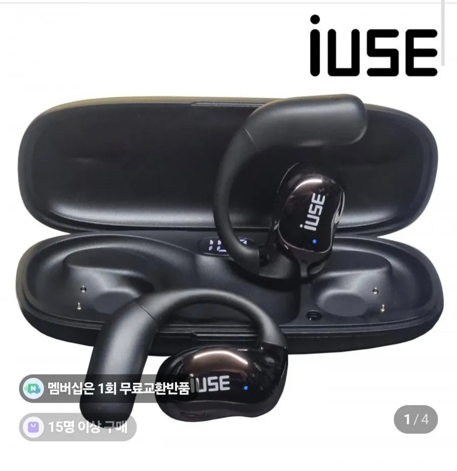 와피크 귀걸이형 블루투스 이어폰 RS7 오픈형 귀찌 ENC 노이즈 캔슬링 초경량 LED C타입, 블랙, RS7