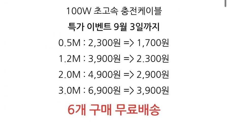 초고속 충전 케이블 C타입 100W 일반형 0.5M