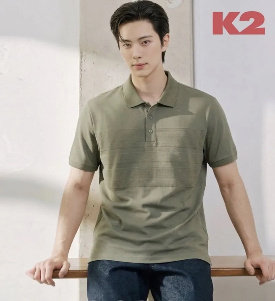 K2 시그니처 조직감 자가드 기능성 반팔 폴로 티셔츠